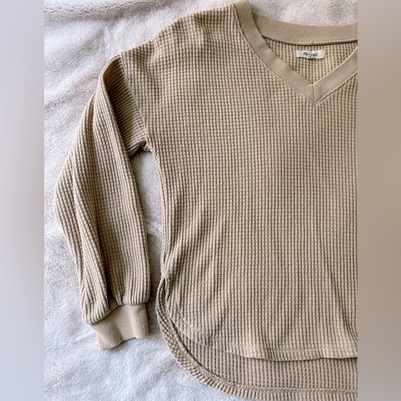 Madewell Waffle Knit V-Neck Long-Sleeve Sweater Toasted Sesame Size S - Picture 5 of 8